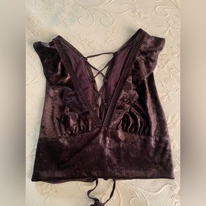 Free People Lillian Velvet Lace Up Crop Top sz Medium